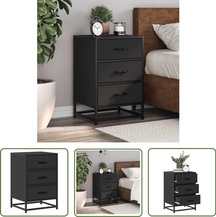 VidaXL Nachtkastje 40x34 5x60 cm bewerkt hout en metaal zwart Nachtkastje Kastje Slaapkamer Houten Kast Metalen Kast