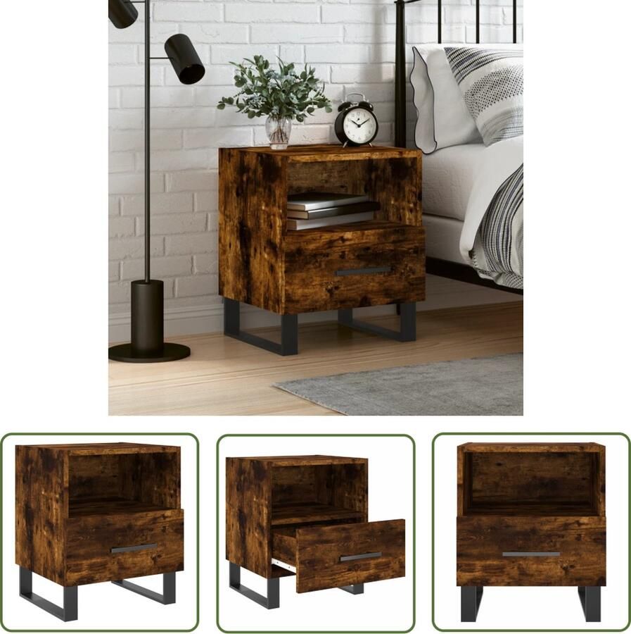 The Living Store Nachtkastje Moderne Charme Bijzetkast 40 x 35 x 47.5 cm Gerookt Eiken Nachtkastje Kastje Bijzettafel Kamerdecoratie Houten Meubilair - Foto 2