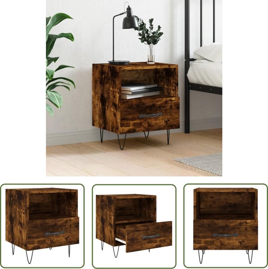The Living Store Nachtkastje 40x35x47 5 cm bewerkt hout gerookt eikenkleurig Nachtkastje Kastje Meubilair Slaapkamers Houten Meubel - Foto 2