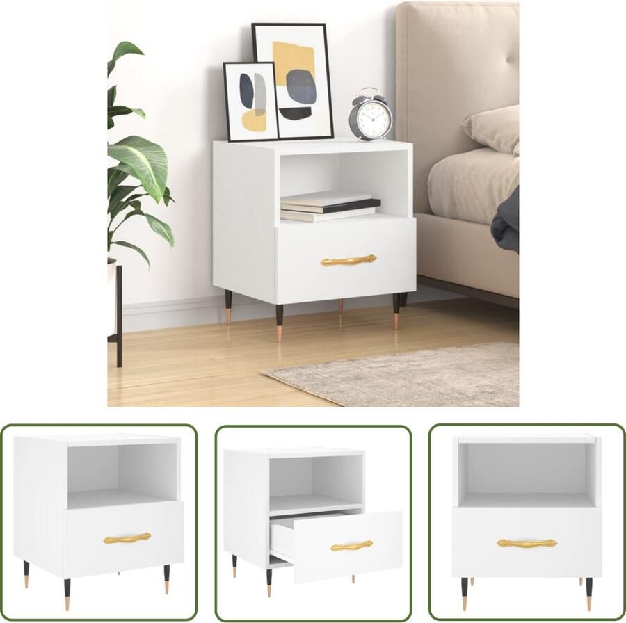 The Living Store Nachtkastje Bijzetmeubel 40 x 35 x 47.5 cm Wit Nachtkastje Kastje Bijzettafel Meubilair Slaapkamers - Foto 2