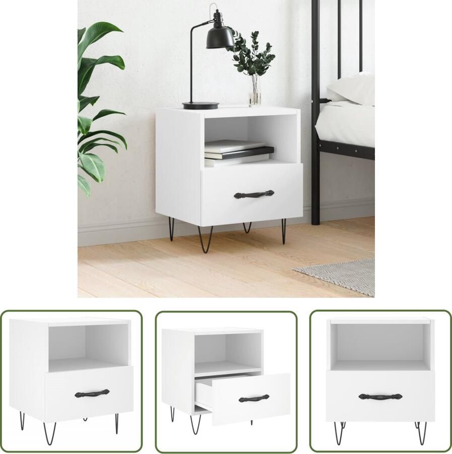 The Living Store Nachtkastje Wit 40 x 35 x 47.5 cm Met opbergruimte displayfunctie Nachtkastje Kastje Slaapkamermeubel Houten Meubilair Witte Meubels - Foto 2