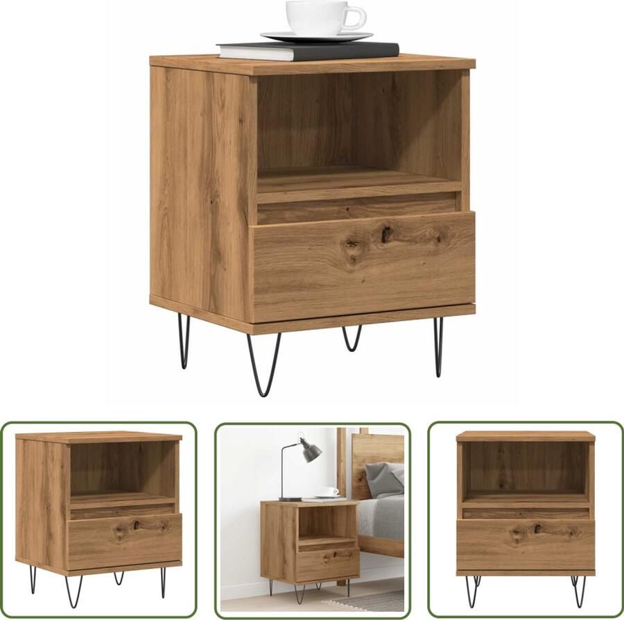 VidaXL Nachtkastje 40x35x50 cm bewerkt hout artisanaal eikenkleur Nachtkastje Kastje Houten Nachttafel Slaapkamersdecoratie Bergruimte