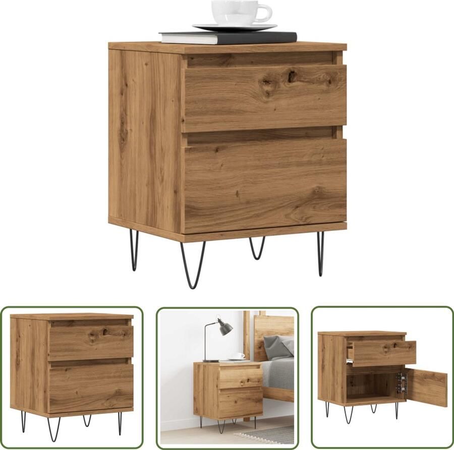 The Living Store Nachtkastje 40x35x50 cm bewerkt hout artisanaal eikenkleur Nachtkastje Kastje Salontafel Houten Meubilair Slaapkamers