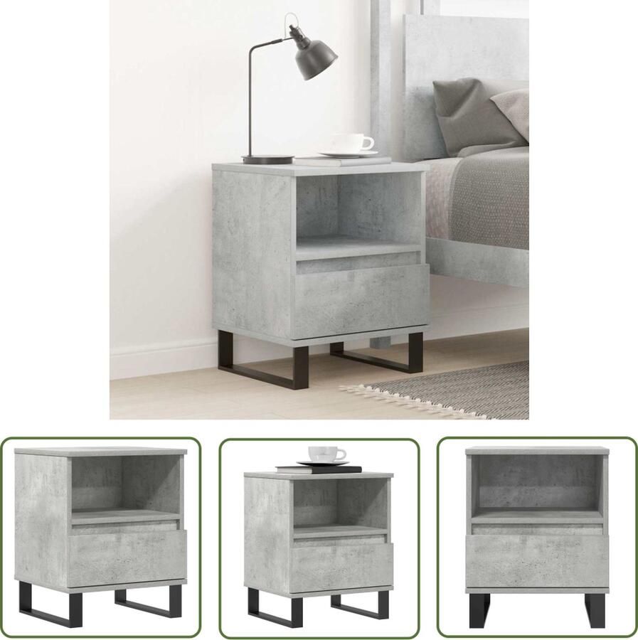 The Living Store Nachtkastje Betongrijs Trendy Nachtkastje 40x35x50cm Duurzaam bewerkt hout en metaal Nachtkastje Kastje Slaapkamermeubel Beton Grijs Houten Meubel - Foto 2