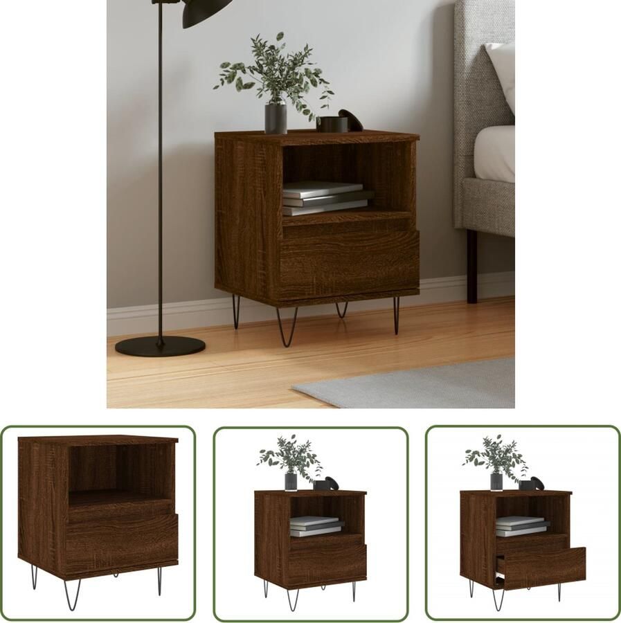 The Living Store Nachtkastje Bruineiken Trendy Meubelen Afmetingen- 40 x 35 x 50 cm Ken- Duurzaam Nachtkastje Kastje Bruin Houten Kast Meubilair