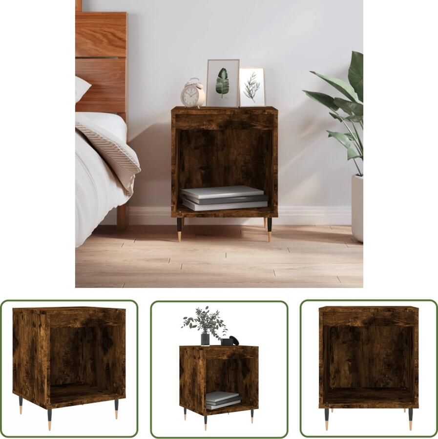 The Living Store Nachtkastje 40x35x50 cm bewerkt hout gerookt eikenkleurig Nachtkastje Kastje Houten Nachttafel Bruine Nachtkast Vintage Nachtkast