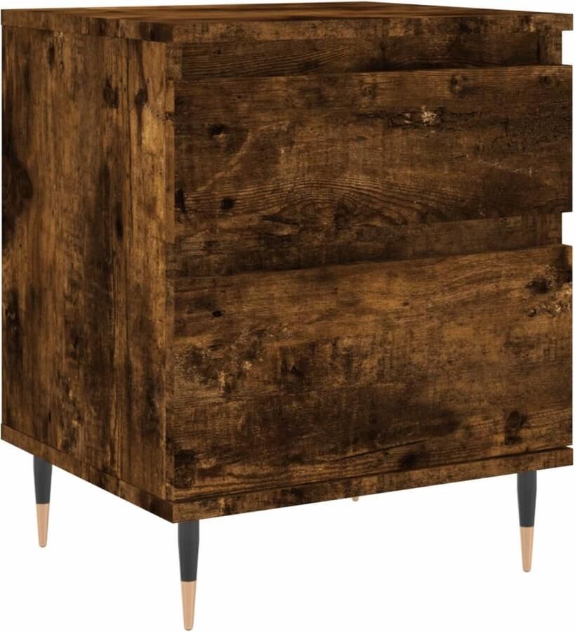 The Living Store Nachtkastje trendy meubel Afmetingen- 40x35x50cm Kleur- gerookt eiken Materiaal- hout metaal Nachtkastje Kastje Slaapkamer Houten Kast Bruine Kast