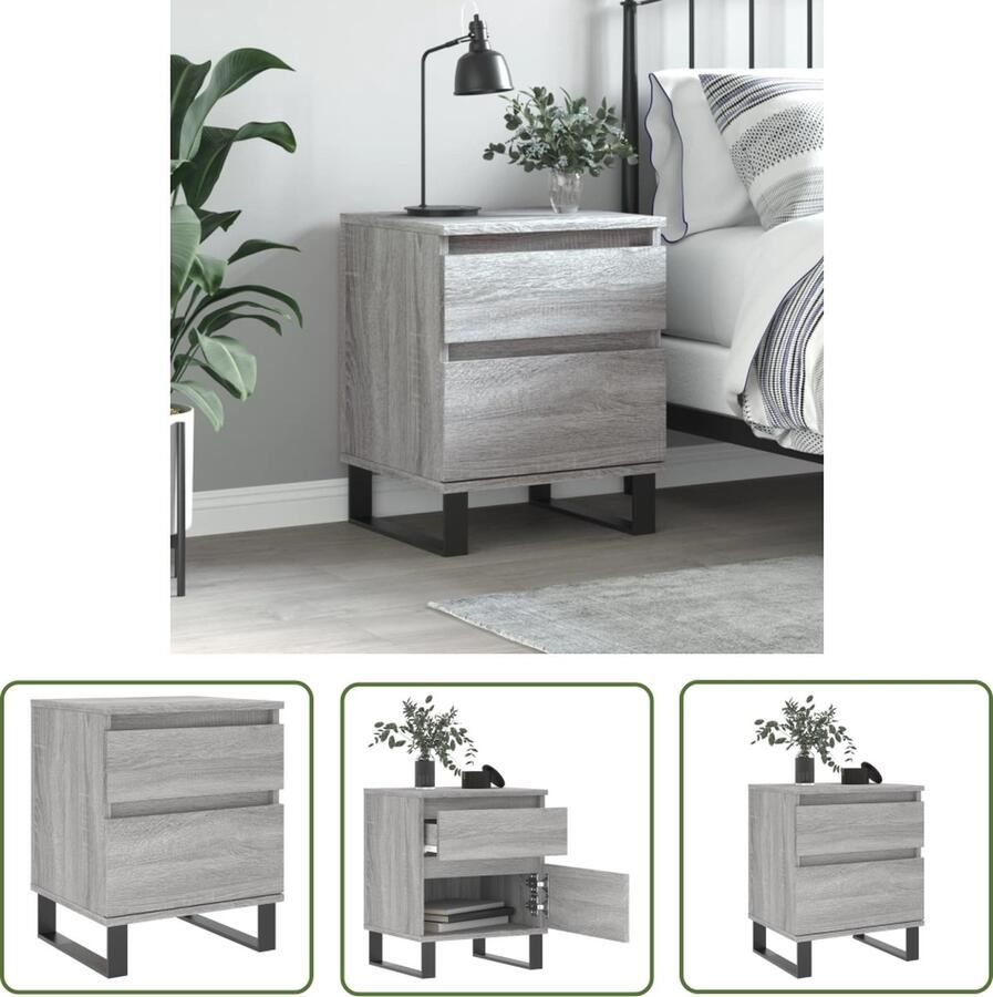 The Living Store Nachtkastje 40x35x50 cm bewerkt hout grijs sonoma eikenkleurig Nachtkastje Kastje Slaapkamers Slaapkamervloeren Houten Meubel