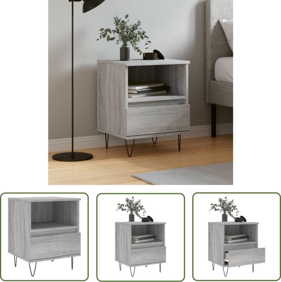 The Living Store Nachtkastje Trendy Nachtkastje 40x35x50 cm Grijs Sonoma Eiken Bewerkt hout Nachtkastje Kastje Slaapkamervloerisdecoratie Houten Nachttafel Grijze Nachtkast