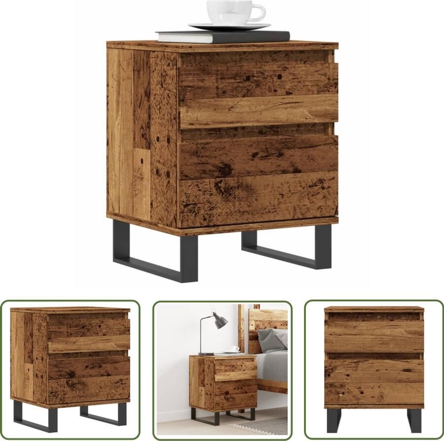 The Living Store Nachtkastje 40x35x50 cm bewerkt hout oud houtkleurig Nachtkastje Kastje Houten Meubel Vintage Meubilair Slaapkamersdecoratie