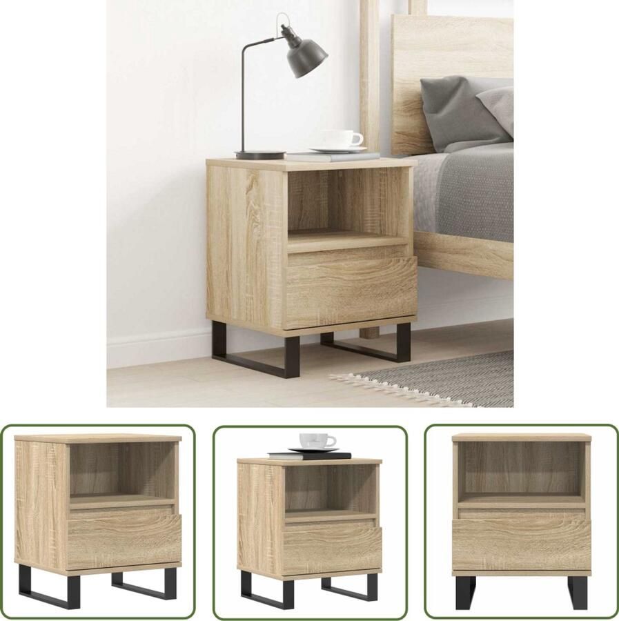 The Living Store Nachtkastje 40x35x50 cm bewerkt hout sonoma eikenkleurig Nachtkastje Kastje Salontafel Slaapkamermeubel Houten Nachtkastje