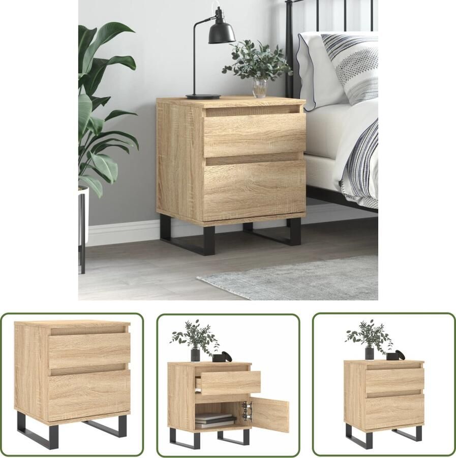 VidaXL Kastje Nachtkastje 40x35x50 cm bewerkt hout sonoma eikenkleurig Slaapkamermeubel Houten Meubel Sonomaneuken