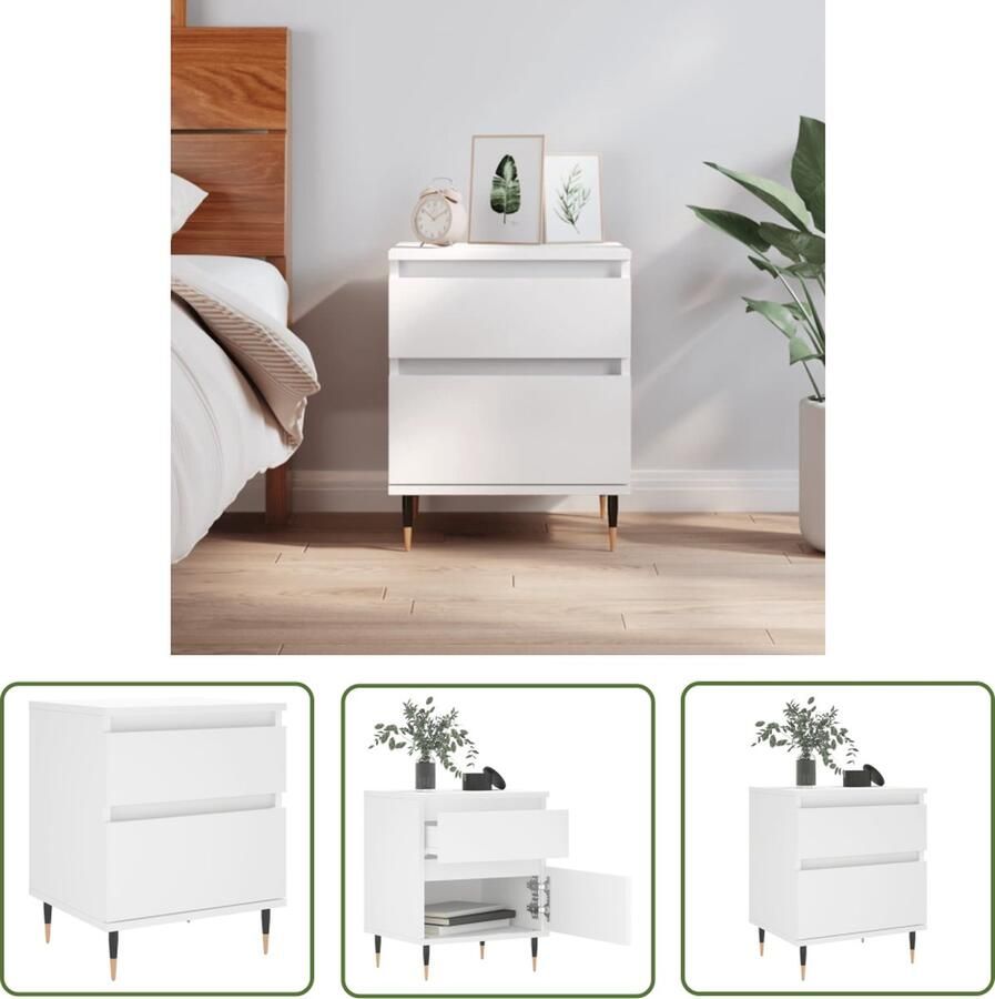 The Living Store Nachtkastje Trendy Meubelen Afmetingen- 40 x 35 x 50 cm Kleur- wit Nachtkastje Kastje Slaapkamermeubel Houten Meubel Witte Meubel