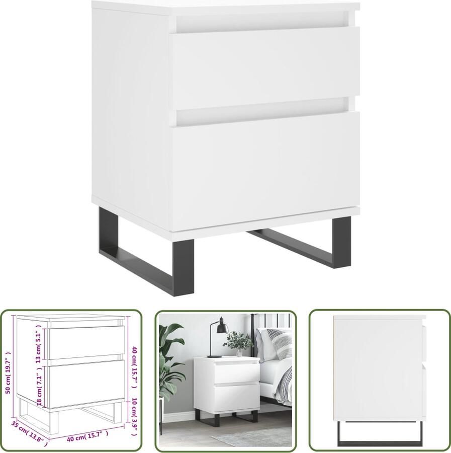 The Living Store Nachtkastje Trendy Meubelen Afmetingen- 40 x 35 x 50 cm Kleur- wit Nachtkastje Kastje Slaapkamermeubel Houten Meubel Witte Meubel - Foto 3