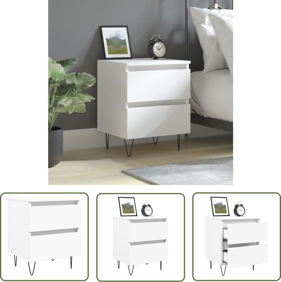 The Living Store Nachtkastje 40x35x50 cm bewerkt hout wit Nachtkastje Kastje Slaapkamervloeris Nachtlampje Houten Nachtkastje - Foto 2