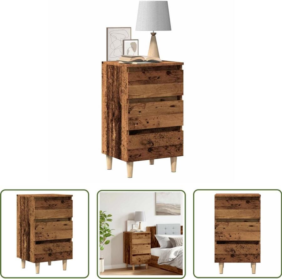 The Living Store Nachtkastje 40x35x69 cm bewerkt hout oud houtkleurig Nachtkastje Kastje Slaapkamers Kamerdecoratie Vintage