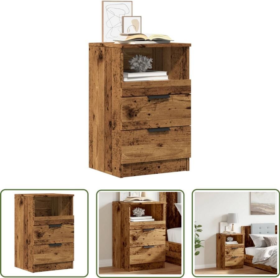 The Living Store Nachtkastje 40x36x65 cm bewerkt hout oud houtkleurig Nachtkastje Kastje Slaapkamers Houten Meubilair Vintage Meubilering