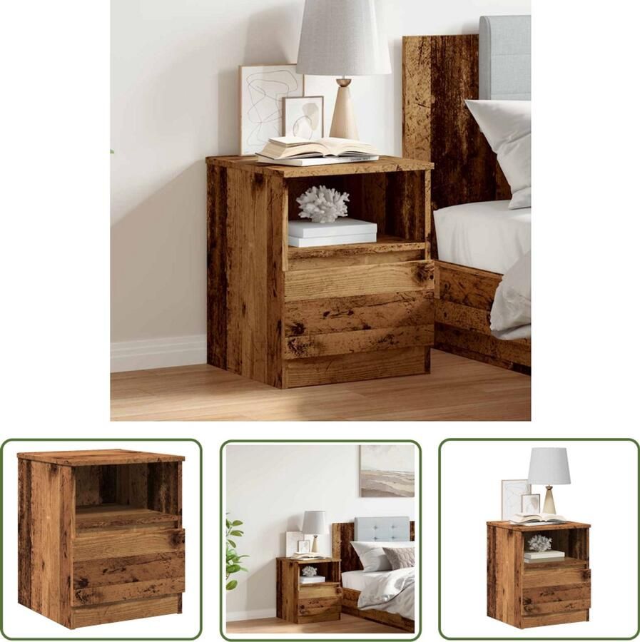 The Living Store Nachtkastje 40x40x50 cm bewerkt hout oud houtkleurig Nachtkastje Kastje Houten Nachtkastje Vintage Nachtkastje Slaapkamersfeer