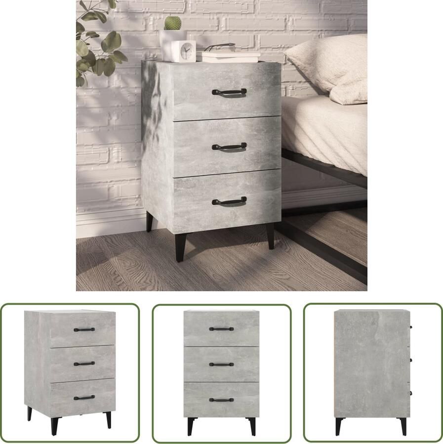 The Living Store Nachtkastje 40x40x66 cm bewerkt hout betongrijs Nachtkastje Kastje Slaapkamervloerisdecoratie Houten Nachttafel Beton Grijs - Foto 2