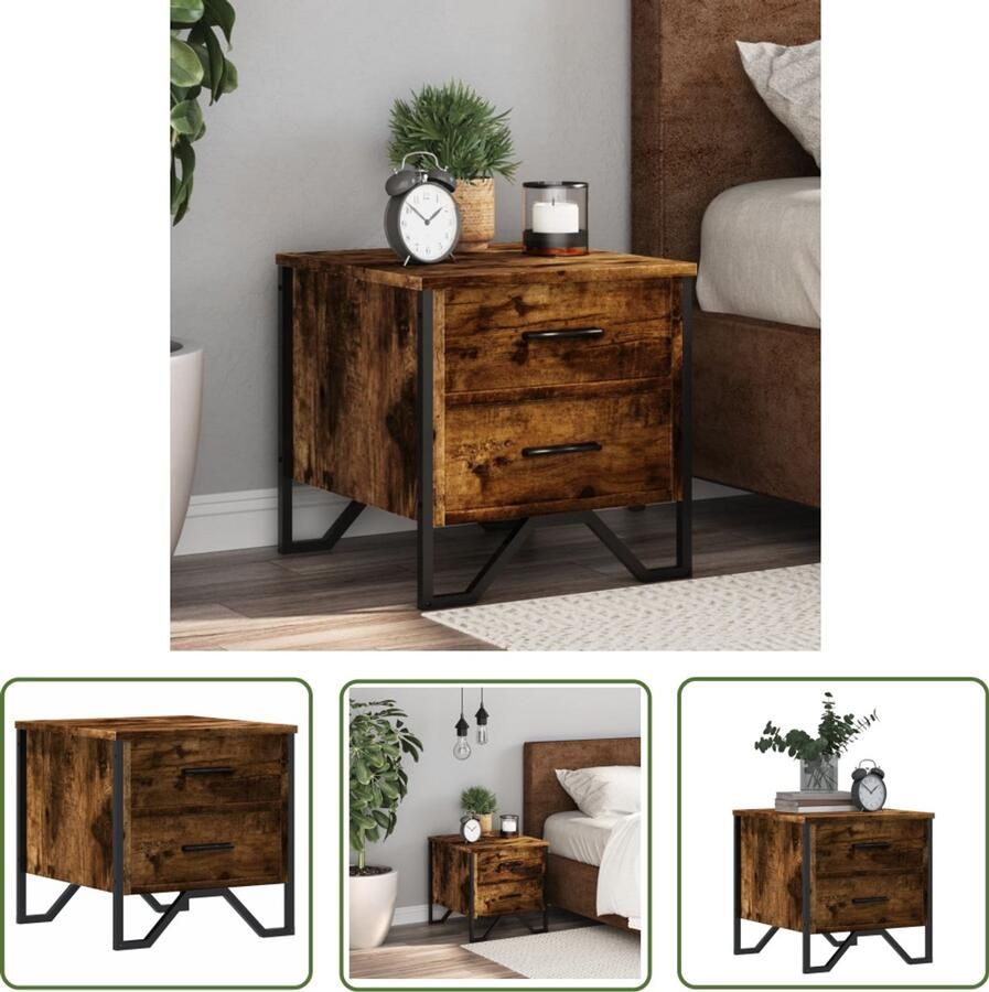 The Living Store Nachtkastje 40x41x40 cm bewerkt hout gerookt eikenkleurig Nachtkastje Kastje Kamerdecoratie Houten Meubilair Modern Design
