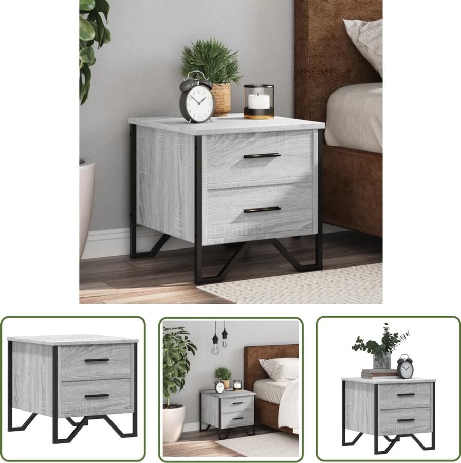 The Living Store Nachtkastje 40x41x40 cm bewerkt hout grijs sonoma eikenkleurig Nachtkastje Kastje Slaapkamer Houten Meubilair Grijze Meubels