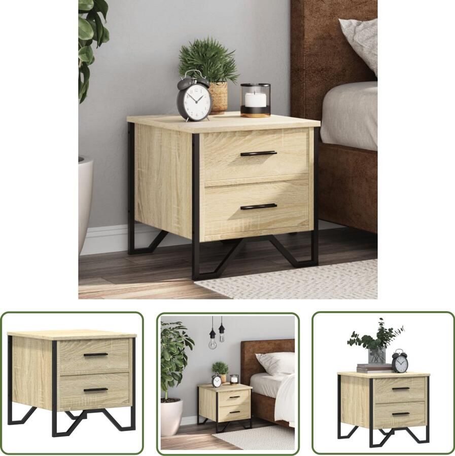 The Living Store Nachtkastje 40x41x40 cm bewerkt hout sonoma eikenkleurig Nachtkastje Kastje Salontafel Bedroom Furniture Houten Meubel