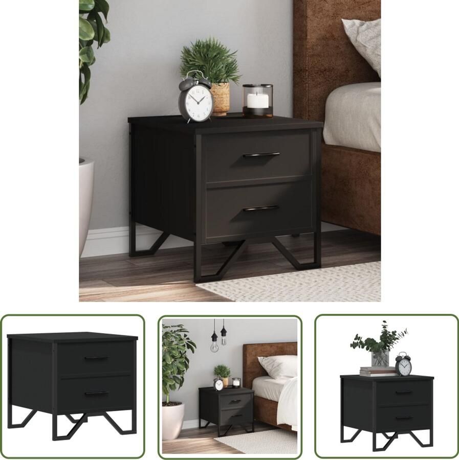 The Living Store Nachtkastje 40x41x40 cm bewerkt hout zwart Nachtkastje Kastje Slaapkamer Nachtlamp Bureau