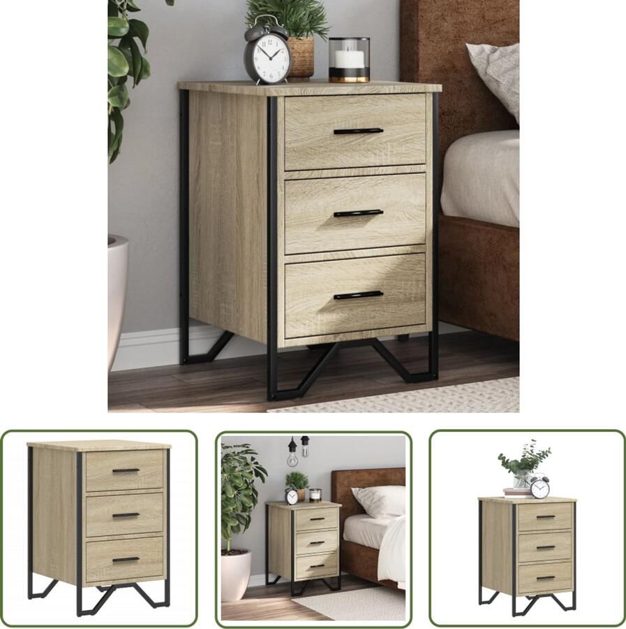 The Living Store Nachtkastje 40x41x60 cm bewerkt hout sonoma eikenkleurig Nachtkastje Kastje Salontafel Kamerdecoratie Houten Meubilair