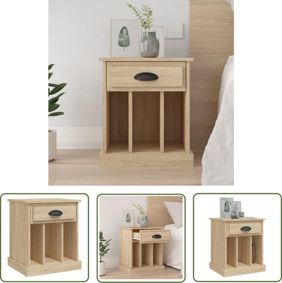 The Living Store Nachtkastje Sonoma Eiken 43 x 36 x 50 cm Opbergruimte Stevig Tafelblad Handleiding Inbegrepen Nachtkastje Kastje Salontafel Houten Meubilair Bedroom Furniture - Foto 2