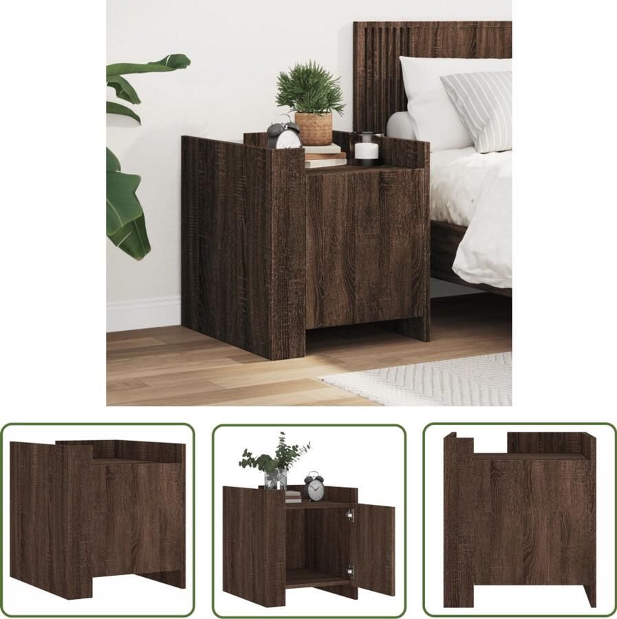 The Living Store Nachtkastje 45x50x50 cm bewerkt hout bruin eikenkleurig Nachtkastje Kastje Houten Nachtkast Bruine Eiken Kleur Vintage Design