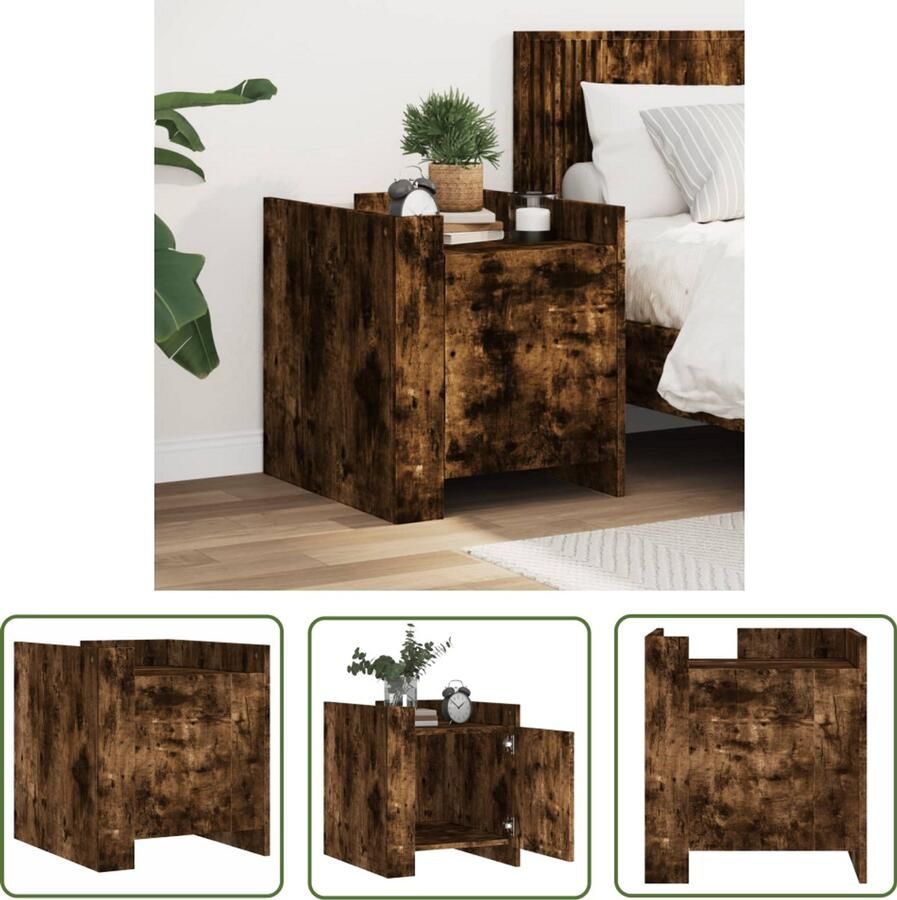 The Living Store Nachtkastje 45x50x50 cm bewerkt hout gerookt eikenkleurig Nachtkastje Kastje Houten Nachtlamptafel Robuust Hout Vintage Design - Foto 2