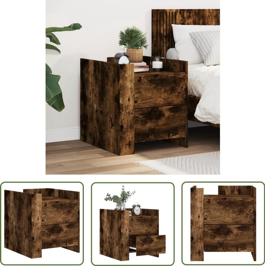The Living Store Nachtkastje 45x50x50 cm bewerkt hout gerookt eikenkleurig Nachtkastje Kastje Kamermeubilair Rook Eiken Houten MeubilAIR