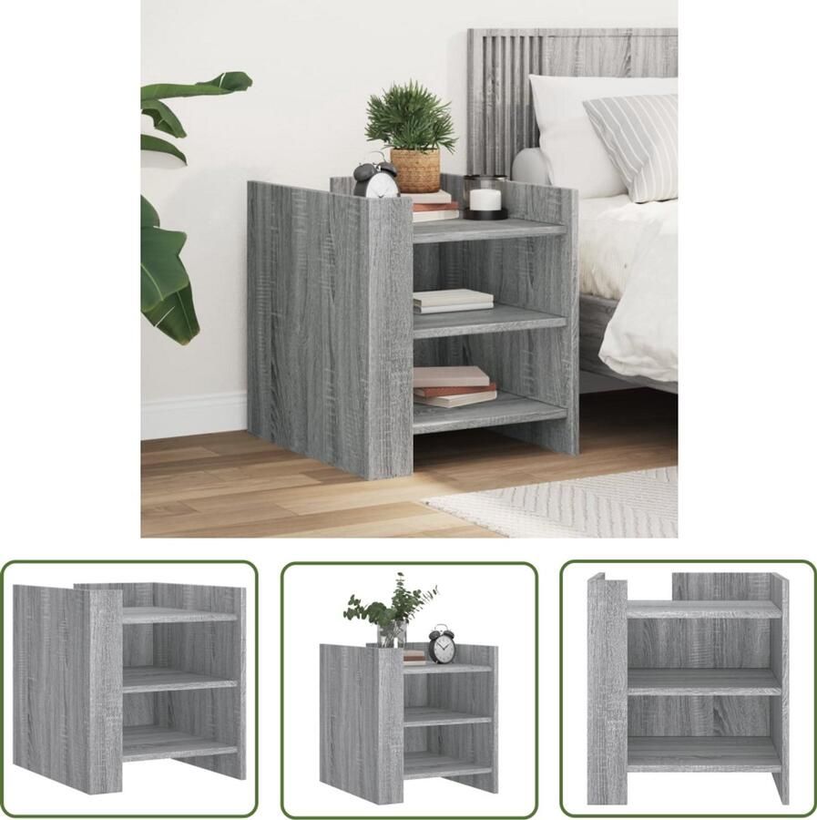 The Living Store Nachtkastje 45x50x50 cm bewerkt hout grijs sonoma eikenkleurig Nachtkastje Kastje Grijze Nachtstandaard Houten Nachtkastje Sonomaneukenkast - Foto 2