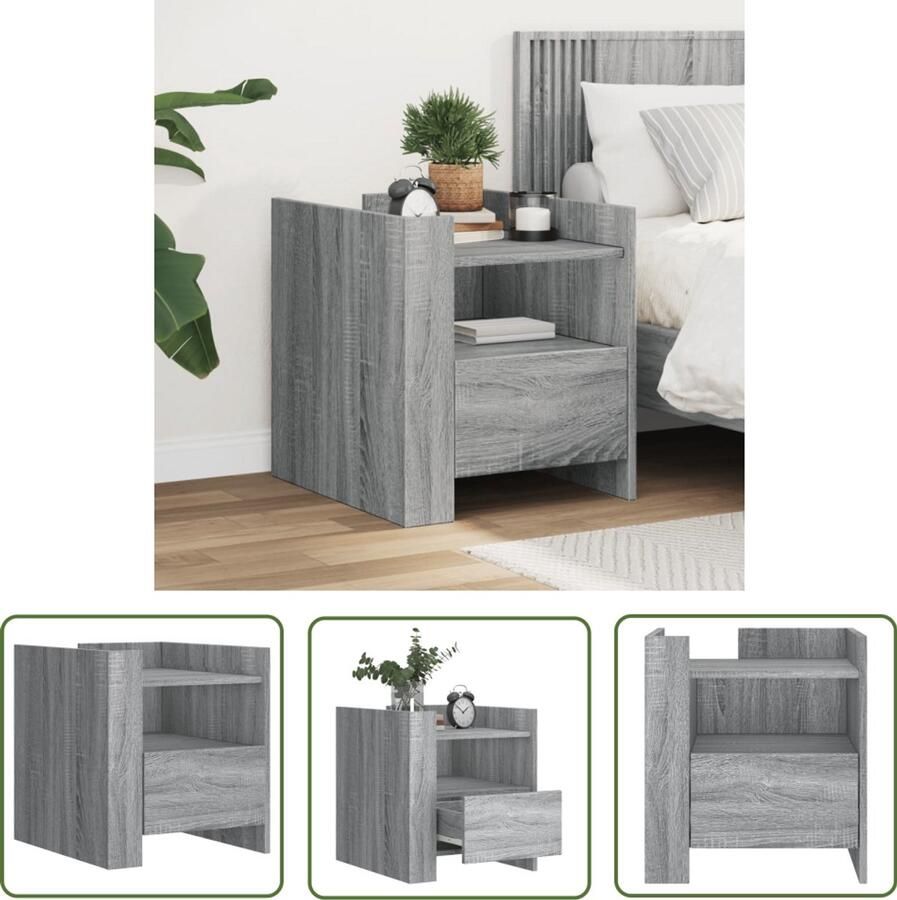 The Living Store Nachtkastje 45x50x50 cm bewerkt hout grijs sonoma eikenkleurig Nachtkastje Kastje Grijze Nachtstand Houten Nachtkast Salontafel