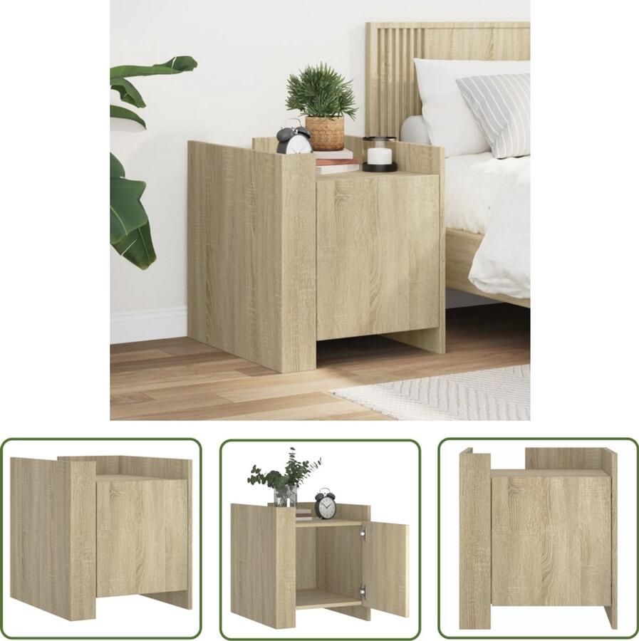 VidaXL Nachtkastje 45x50x50 cm bewerkt hout sonoma eikenkleurig Nachtkastje Kastje Salontafel Bruine Kamermeubilair Houten Nachtstand