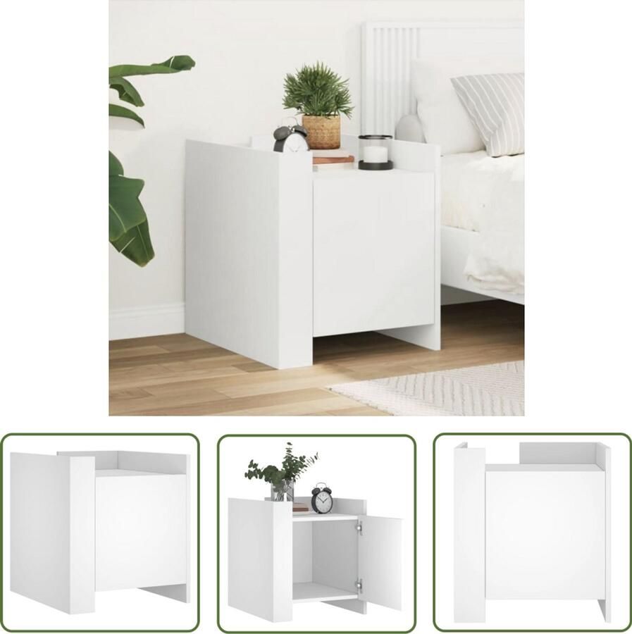 VidaXL Nachtkastje 45x50x50 cm bewerkt hout wit Nachtkastje Kastje Houten Nachttafel Woonaccessoires Kamermeubilair