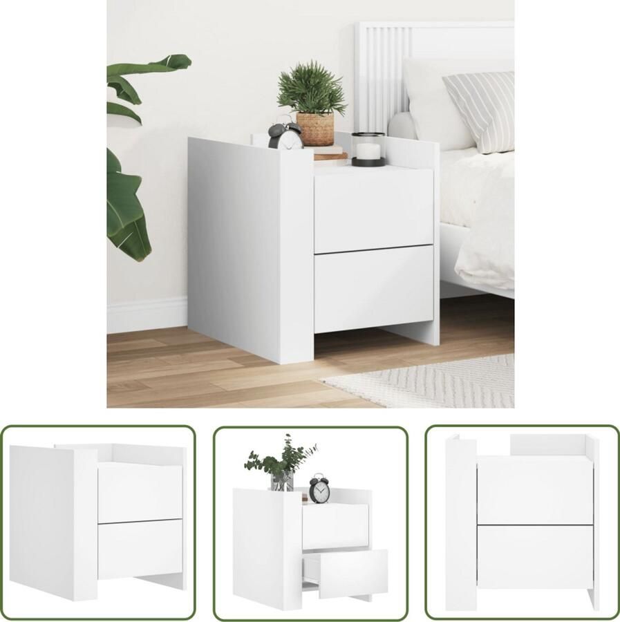 The Living Store Nachtkastje 45x50x50 cm bewerkt hout wit Nachtkastje Kastje Nachtkast Houten Nachttafel Woonaccessoires - Foto 2