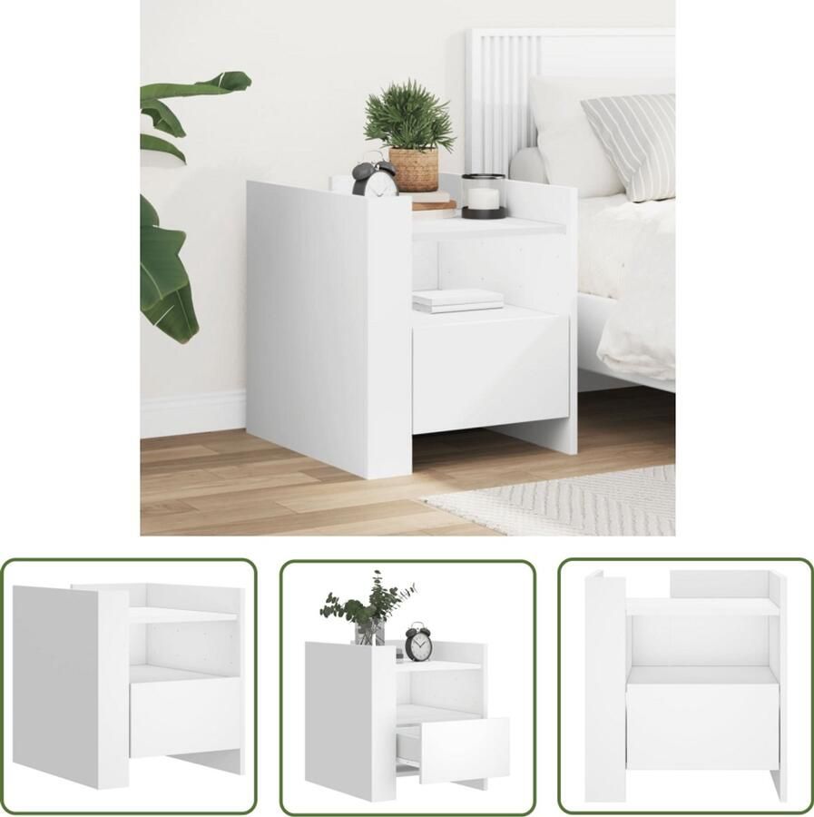 The Living Store Nachtkastje 45x50x50 cm bewerkt hout wit Nachtkastje Kastje Slaapkamermeubel Houten Meubel Witte Meubels