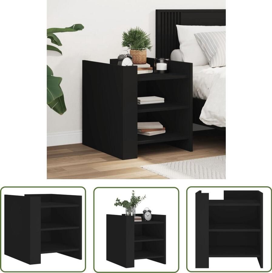 The Living Store Nachtkastje 45x50x50 cm bewerkt hout zwart Nachtkastje Kastje Houten Kast Nachtlampkast Slaapkamermeubilair