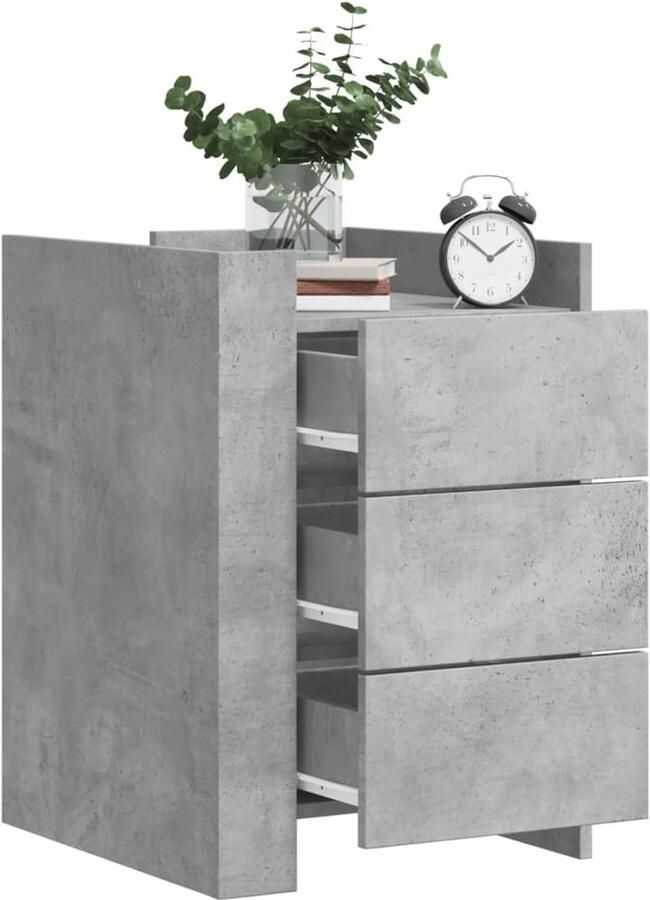The Living Store Nachtkastje 45x50x65 cm bewerkt hout betongrijs Nachtkastje Kastje Beton Grijs Houten Kast Woonkamermeubilair