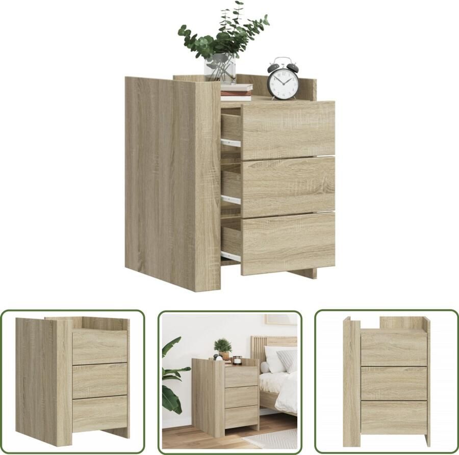 The Living Store Nachtkastje 45x50x65 cm bewerkt hout sonoma eikenkleurig Nachtkastje Kastje Houten Nachtkastje Sonoma Eiken Bruine Nachtkastje