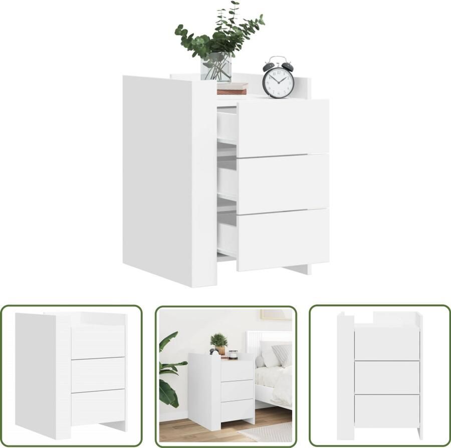 The Living Store Nachtkastje 45x50x65 cm bewerkt hout wit Nachtkastje Kastje Nachtkast Houten Nachtstand Woonaccessoires