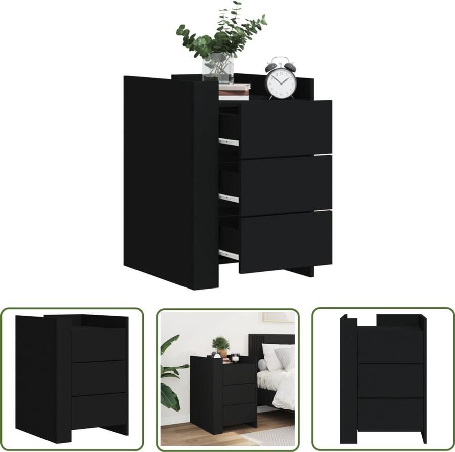 The Living Store Nachtkastje 45x50x65 cm bewerkt hout zwart Nachtkastje Kastje Slaapkamermeubilair Houten Meubels Zwart Meubilair