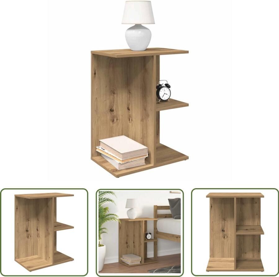 The Living Store Nachtkastje 46 5x29x61 cm bewerkt hout artisanaal eikenkleurig Nachtkastje Kastje Slaapkamer Houten Kast Eiken Kleurtje