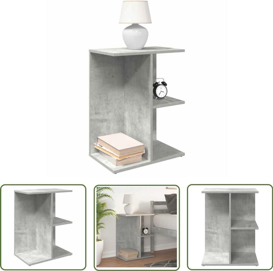 The Living Store Nachtkastje 46 5x29x61 cm bewerkt hout betongrijs Nachtkastje Kastje Slaapkamer Opbergkast Houten Kast