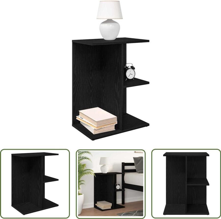 The Living Store Nachtkastje 46 5x29x61 cm bewerkt hout zwart eikenkleurig Nachtkastje Kastje Slaapkamer Houten Kast Opbergkast