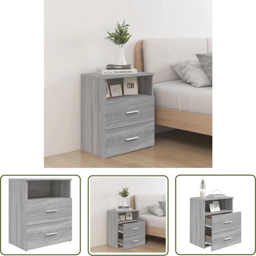 The Living Store Nachtkastje 50x32x60 cm grijs sonoma eikenkleurig Nachtkastje Kastje Meubilair Slaapkamer Houten Kast - Foto 2