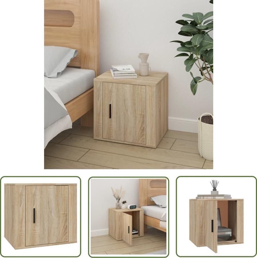 The Living Store Nachtkastje Sonoma Eiken 50 x 39 x 47 cm Trendy en Stevig Nachtkastje Kastje Salontafel Bedsidetable Houten Kast - Foto 2