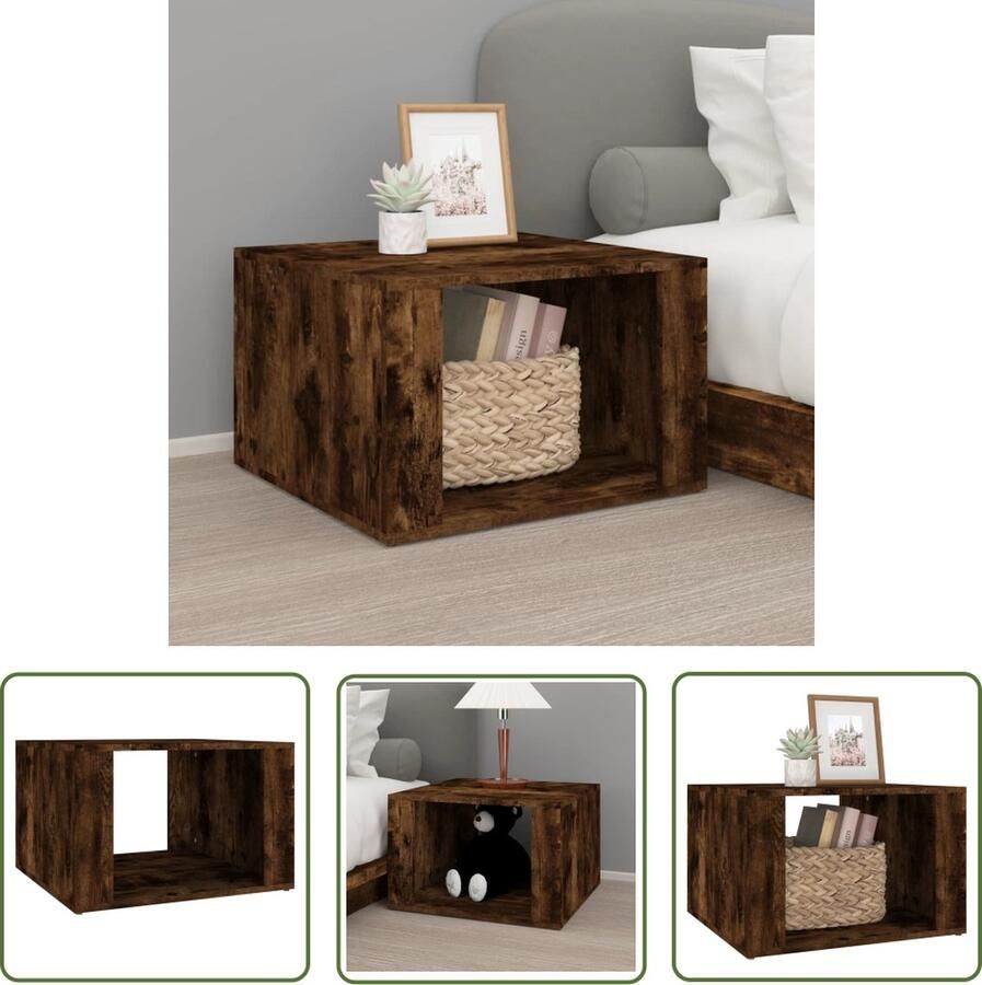 The Living Store Nachtkastje Smoked Oak 57 x 55 x 36 cm Stevig bewerkt hout Nachtkastje Kastje Meubilair Slaapkamermeubilair Houten Kast - Foto 2