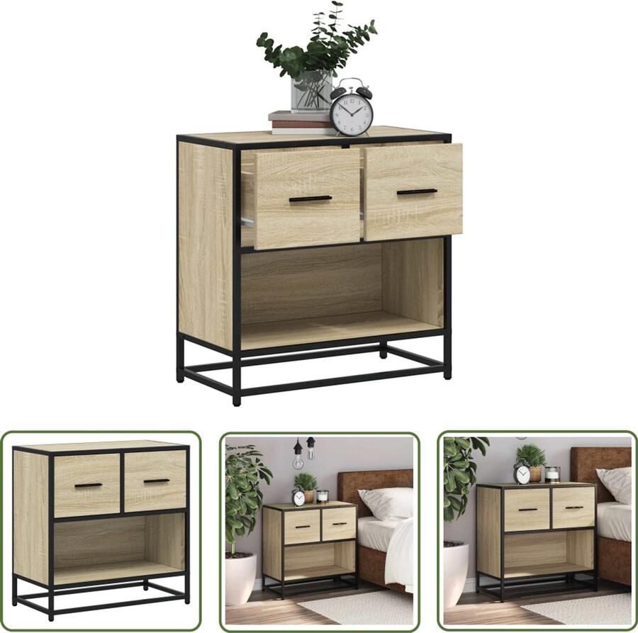 The Living Store Nachtkastje 60x31x60 cm bewerkt hout en metaal sonoma eiken Nachtkastje Kastje Bedroom Furniture Houten Kast Metalen Kast